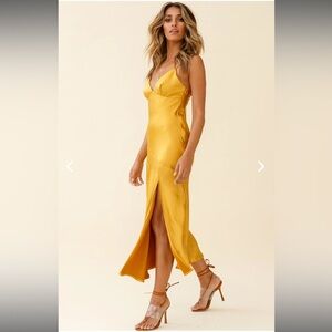 Selfie Leslie Downtown Cami Strap Front Split Midi Dress
